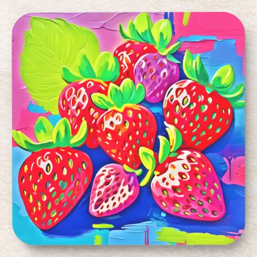 Pop Art Aardbeien Bier Onderzetter (Voorkant)
