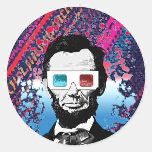 Pop Art Abraham Lincoln 3D-bril Neon Patriottisch Ronde Sticker
