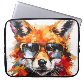 Pop Art Abstract Dieren Vos Zonnebril Portret Laptop Sleeve