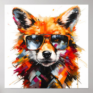 Pop Art Abstract Dieren Vos Zonnebril Portret Poster
