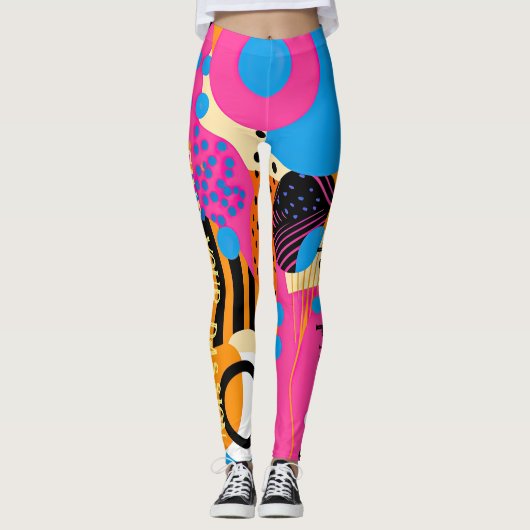 Pop Art Abstract Patroon Levendige Kleuren Quote Leggings (Voorkant)