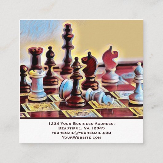 Pop Art Abstracte Chess Piecs Coach Club Vierkante Visitekaartje (Achterkant)
