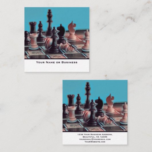 Pop Art Abstracte Chess Piecs Coach Club Vierkante Visitekaartje (Voorkant / Achterkant)