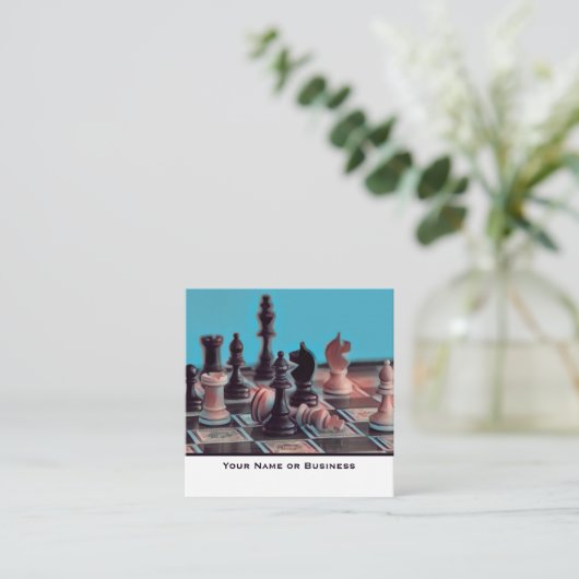 Pop Art Abstracte Chess Piecs Coach Club Vierkante Visitekaartje (Staand voorkant)