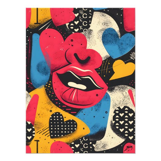 Pop Art Abstracto: Labios y Corazones Foto Afdruk (Voorkant)