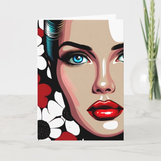 Pop Art AI stripboek Vrouw Gezicht Kaart (Voorkant)