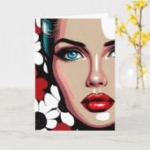 Pop Art AI stripboek Vrouw Gezicht Kaart (Gele Bloem)