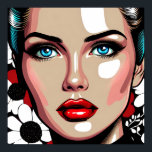Pop Art AI stripboek Vrouw Gezicht Poster<br><div class="desc">Comic book stijl pop art vrouw met glasachtig gezicht. Rode,  witte en zwarte bloemenachtergrond.</div>