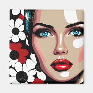 Pop Art Ai Stripboek Vrouwengezicht Magneet