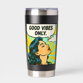 Pop Art “Alleen Goede Vibes” Geïsoleerde Drinkbeker