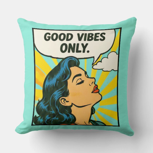 Pop Art “Alleen Goede Vibes” Kussen (Voorkant)