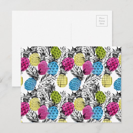 Pop Art Ananas en palmbladeren 2 Briefkaart (Voorkant / Achterkant)