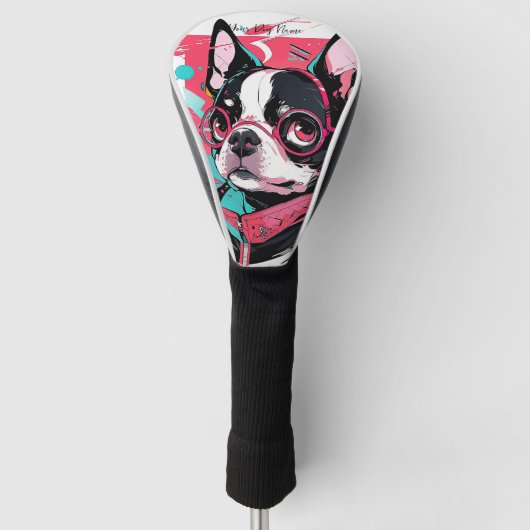 Pop Art Anime Boston Terrier Dog 005 - Victoria SA Golfheadcover (Voorkant)