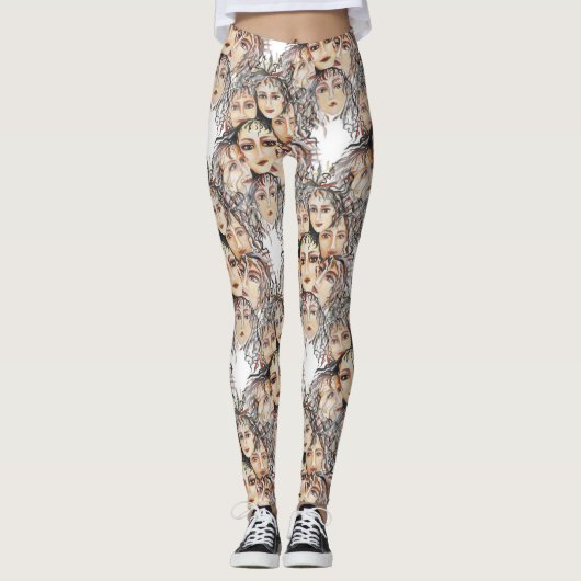 Pop Art Anime Pattern met Feminine Elements Leggings (Voorkant)