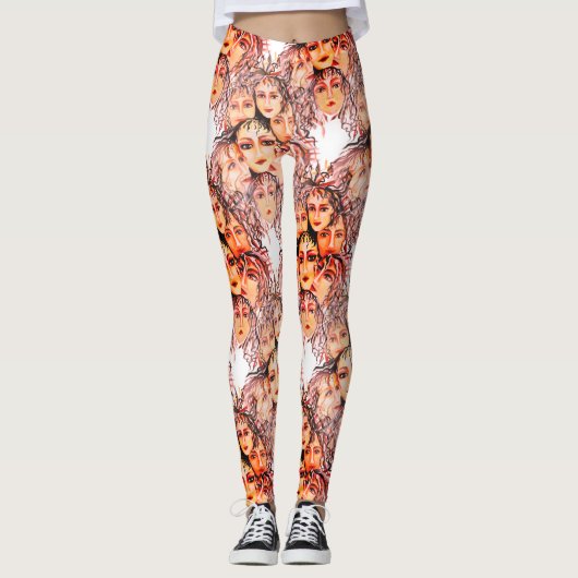 Pop Art Anime Pattern met Feminine Elements Leggings (Voorkant)