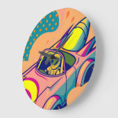 Pop Art Astronaut Driving Rocket Car Grote Klok (Hoek)