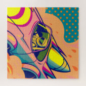 Pop Art Astronaut Driving Rocket Car Legpuzzel (Horizontaal)