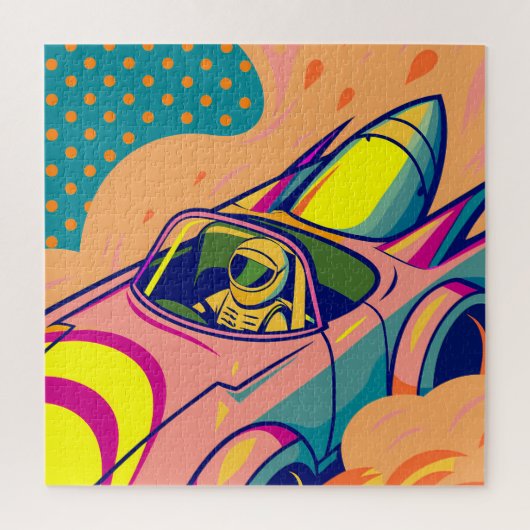 Pop Art Astronaut Driving Rocket Car Legpuzzel (Verticaal)