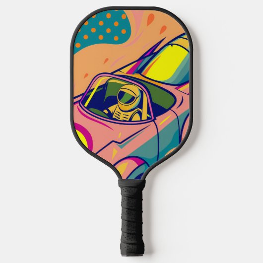 Pop Art Astronaut Driving Rocket Car Pickleball Paddle (Voorkant)