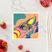 Pop Art Astronaut Driving Rocket Car Servet (Insitu)