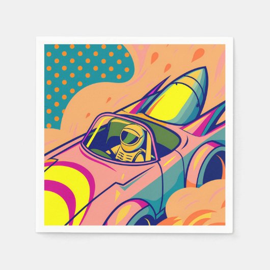 Pop Art Astronaut Driving Rocket Car Servet (Voorkant)