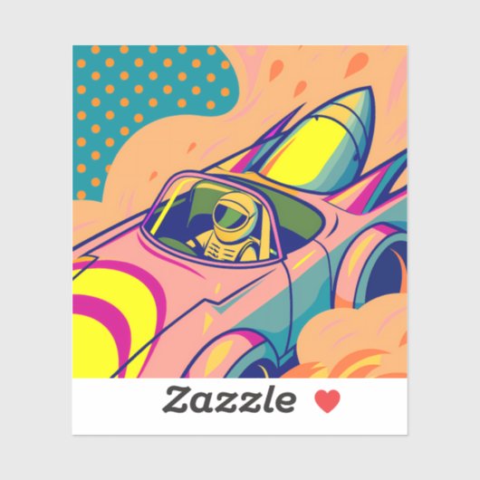 Pop Art Astronaut Driving Rocket Car Sticker (Vel)