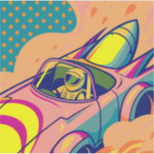 Pop Art Astronaut Driving Rocket Car Sticker (Voorkant)