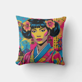 Pop Art Aziatische vrouw in bloemenkimono Kussen