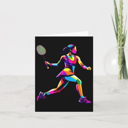 Pop Art Badminton Speler Shuttle Vrouwen Badminton Kaart (Voorkant)