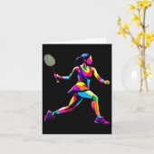Pop Art Badminton Speler Shuttle Vrouwen Badminton Kaart (Gele Bloem)
