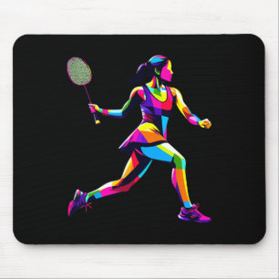 Pop Art Badminton Speler Shuttle Vrouwen Badminton Muismat