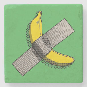 Pop Art Banaan en Duct Tape Grafisch met Halftone Stenen Onderzetter