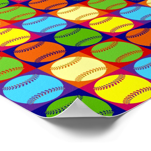 Pop Art Baseball Patroon Poster (Hoek)