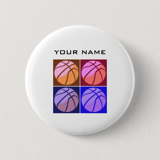 Pop Art Basketbal Jouw naam Ronde Button 5,7 Cm (Voorkant)