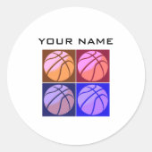Pop Art Basketbal Jouw naam Ronde Sticker (Voorkant)