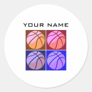 Pop Art Basketbal Jouw naam Ronde Sticker