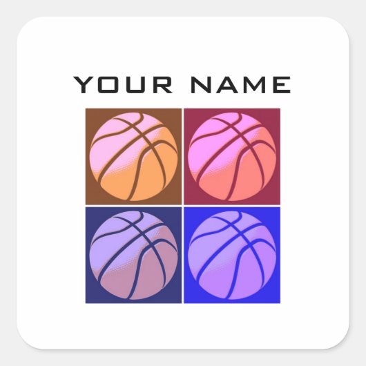 Pop Art Basketbal Jouw naam Vierkante Sticker (Voorkant)