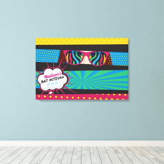 POP ART Bat Mitzvah Sign In Memory Board Canvas Afdruk (Insitu (Houten vloer))