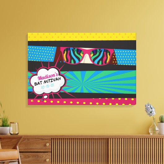 POP ART Bat Mitzvah Sign In Memory Board Canvas Afdruk (Insitu (Woonkamer))