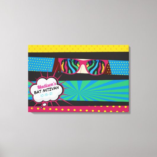 POP ART Bat Mitzvah Sign In Memory Board Canvas Afdruk (Voorkant)
