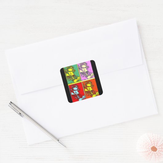 Pop-art Beethoven Vierkante Sticker (Envelop)