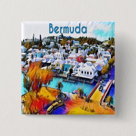 Pop Art Bermuda Vierkante Button 5,1 Cm (Voorkant)