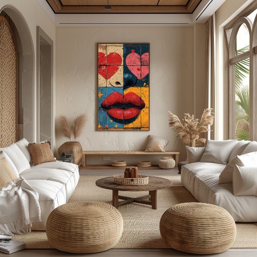 Pop Art Besos y Corazones: Amor Vibrante Foto Afdruk