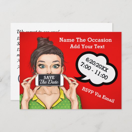 Pop Art - Bewaar de datum Post Kaart - Zie terug (Voorkant / Achterkant)