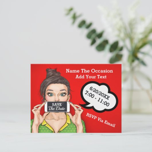 Pop Art - Bewaar de datum Post Kaart - Zie terug (Staand voorkant)