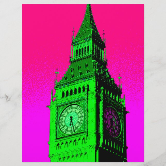 Pop Art Big Ben London Travel Pink Green (Voorkant)