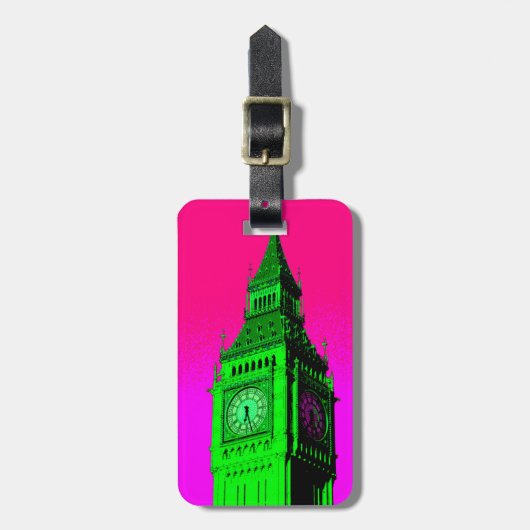 Pop Art Big Ben London Travel Pink Green Bagagelabel (Voorkant verticaal)