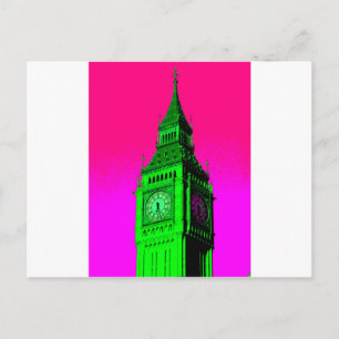 Pop Art Big Ben London Travel Pink Green Briefkaart