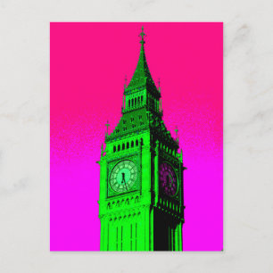 Pop Art Big Ben London Travel Pink Green Briefkaart