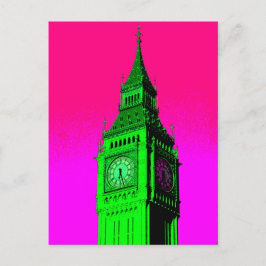 Pop Art Big Ben London Travel Pink Green Briefkaart (Voorkant)